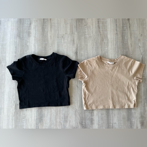 COTTON ON THE BABY Crop Top Short Sleeve T-Shirts (Black & Beige) Size XS - Picture 4 of 5